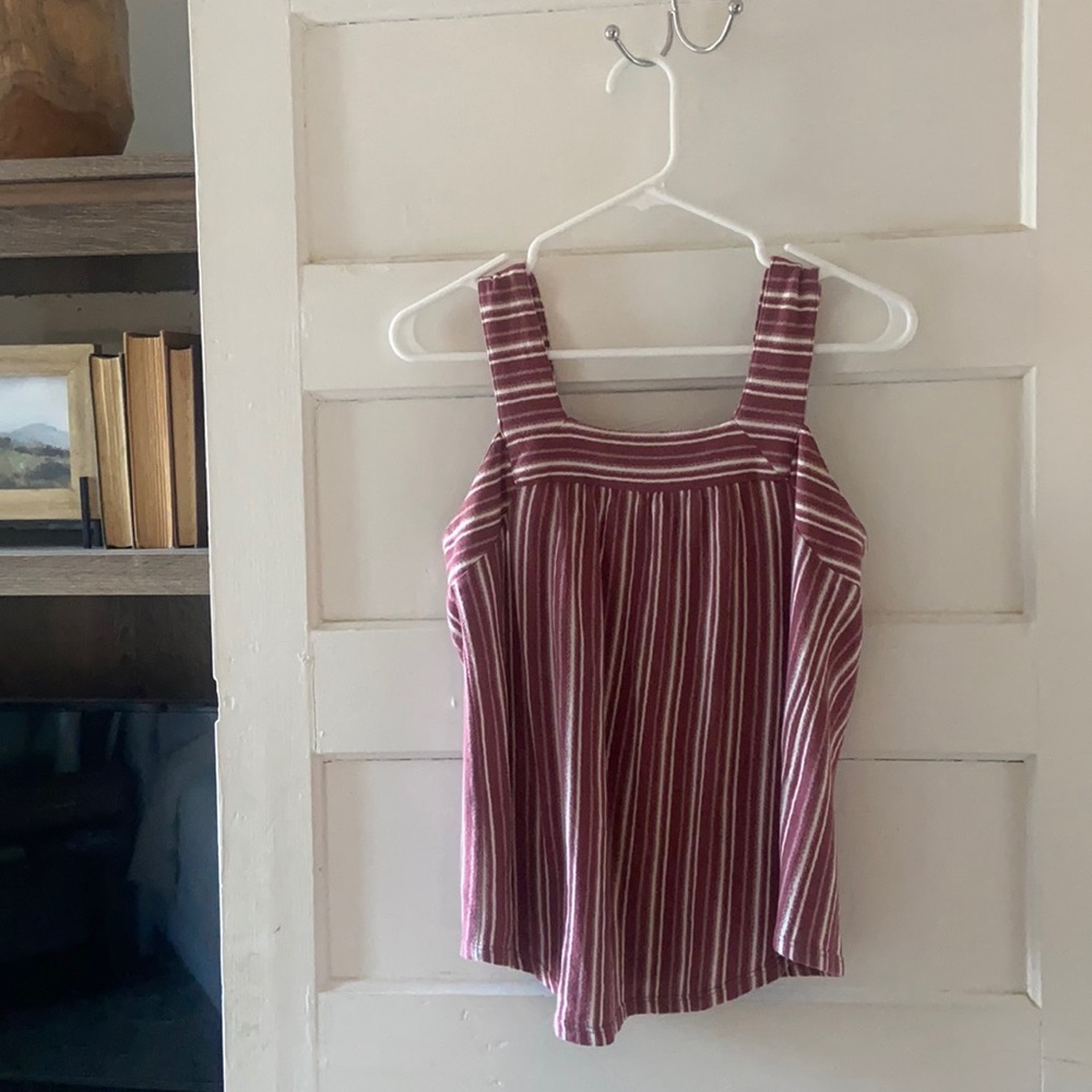 Lucky Brand square neck maroon striped swing tank